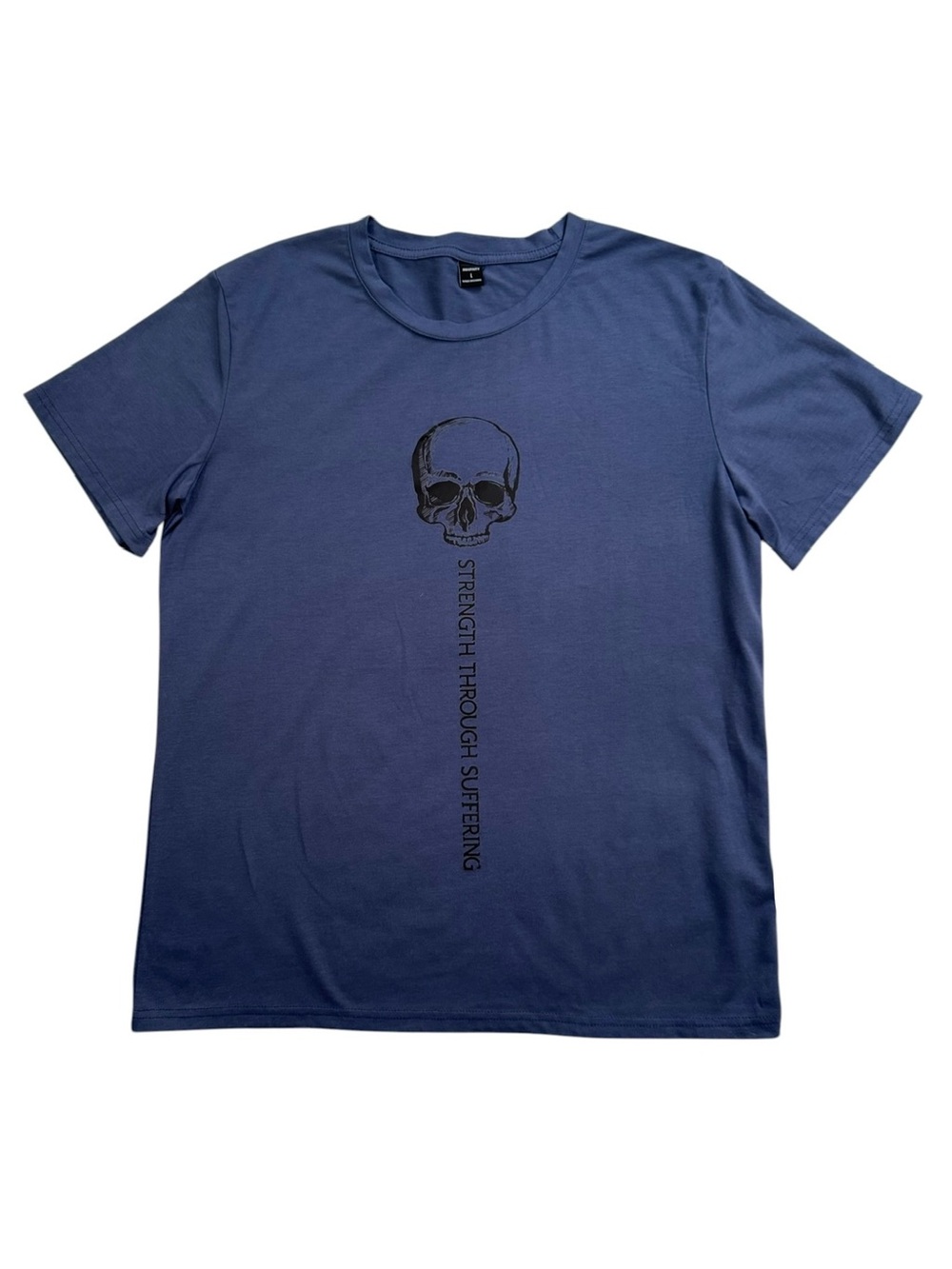 MANFINITY Men’s Skull Graphic T-Shirt Strength Through Suffering Blue Large